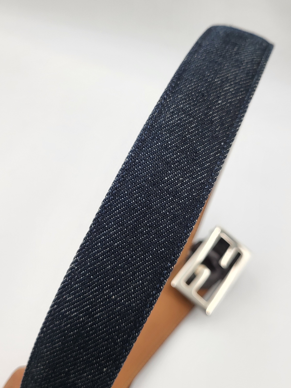 Fendi Dark Denim and Brown Leather Belt with Silver Buckle..Authentic - Picture 4 of 7